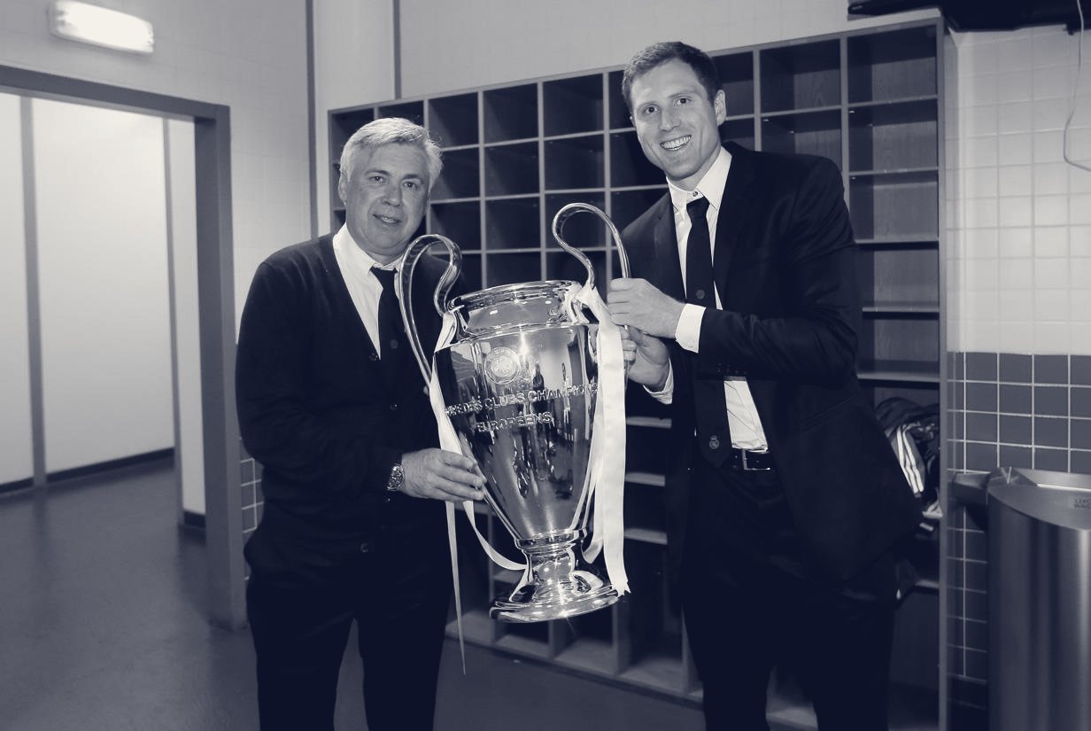 Real Madrid dressing room with the Champions League trophy